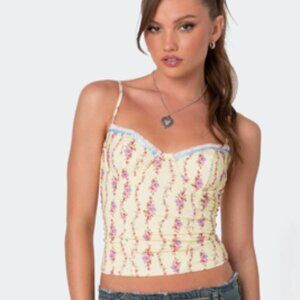 Edikted Indira Floral Lace-Up Corset Camisole Small